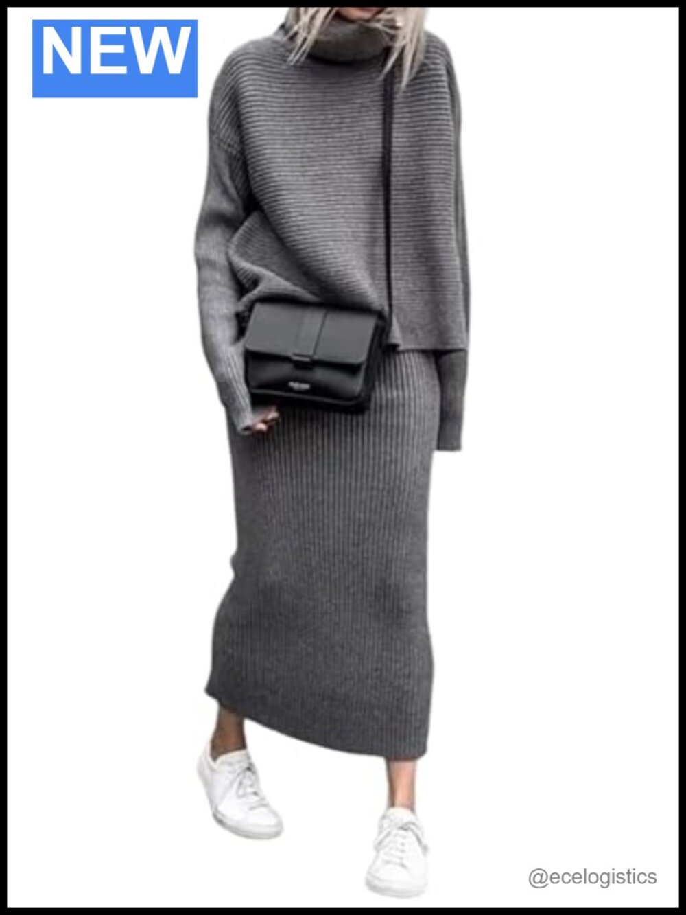 2 Piece Knit Sweater Set Long Sleeve Pullover & Pencil Skirt Women's Outfit